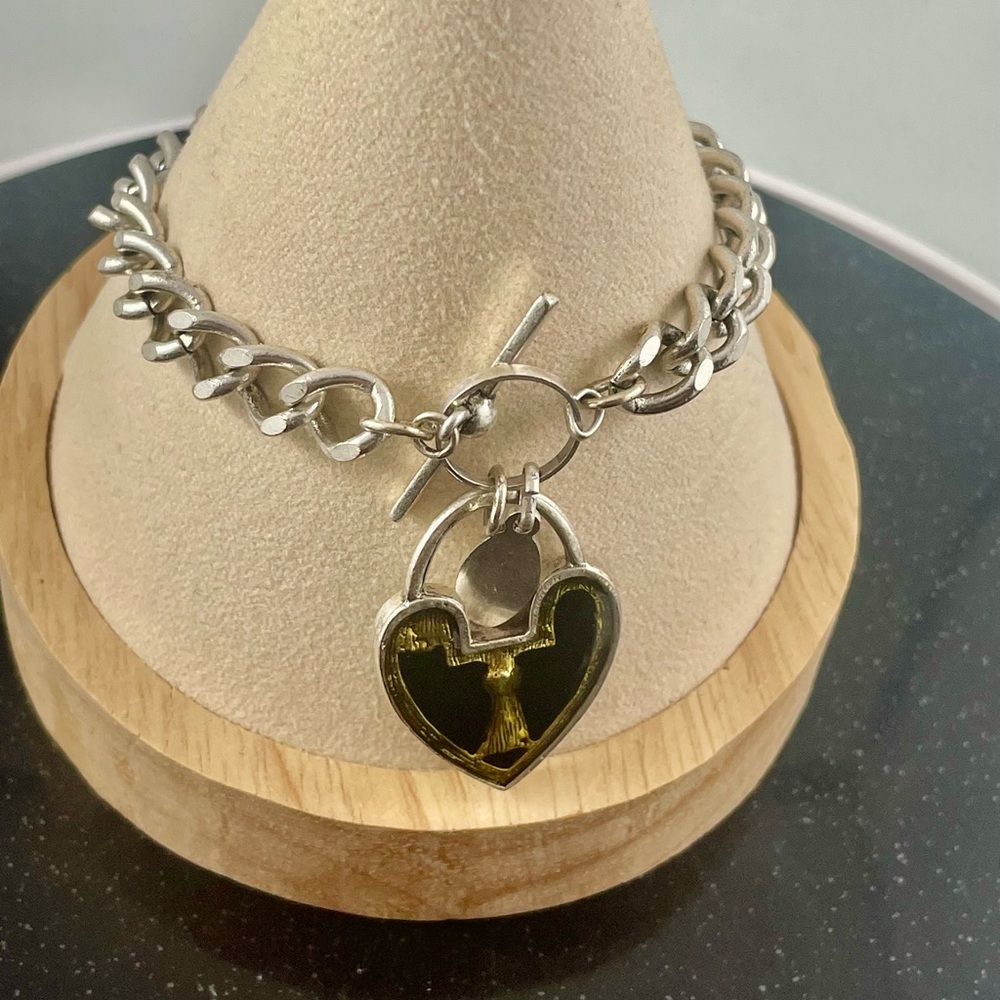 Silver Heart Pendant Charm Bracelet